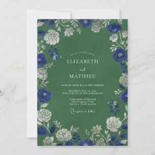 Convite Casamento Romance Floral Verde Azul