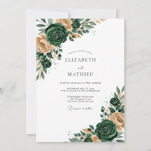 Convite Casamento Romance Floral Verde Esmeralda