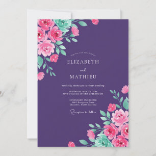 Convite Casamento Romance Floral Vibrante Ameixa Profunda