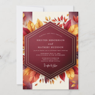 Convite Casamento Romance Folha Borgonha