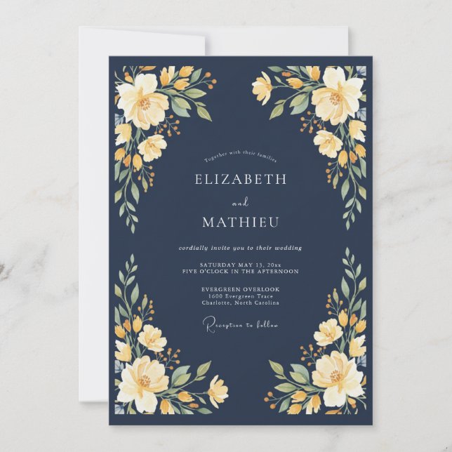 Convite Casamento Romance Naval Flor de Ouro (Frente)