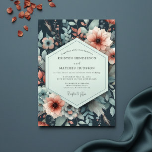Convite Casamento Romance Nocturno Floral Marinho