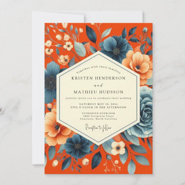 Convite Casamento Romance Outonal Floral Blush (Frente)