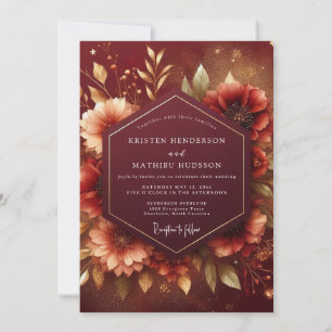 Convite Casamento Romance Outonal Floral Borgonha