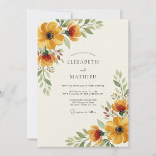 Convite Casamento Romance Outonal Floral Dourado