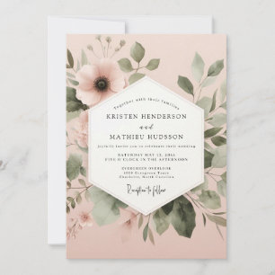 Convite Casamento Romance Outonal Floral Rosa