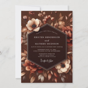 Convite Casamento Romance Outono Flor de Marrom