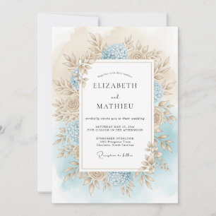 Convite Casamento Romance Outono Floral Azul