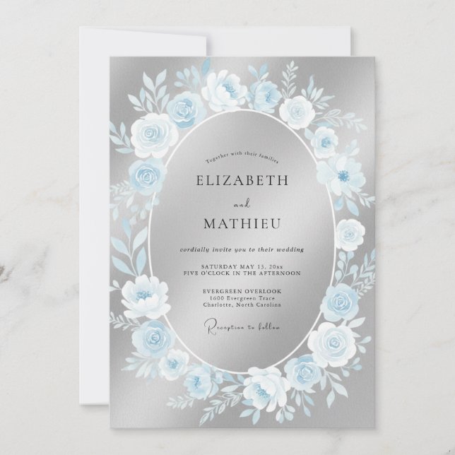 Convite Casamento Romance Rosa Azul (Frente)