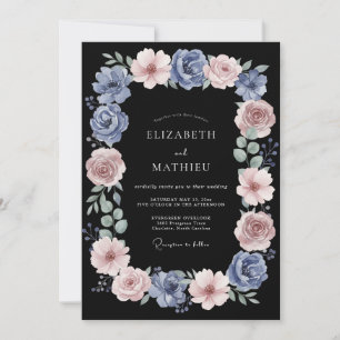 Convite Casamento Romance Rosa Azul Empoeirado