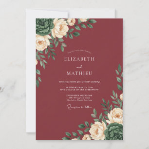 Convite Casamento Romance Rosa Borgonha