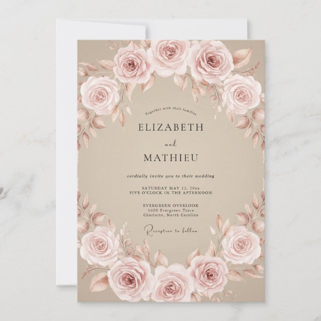 Convite Casamento Romance Rosa Rubor (Frente)