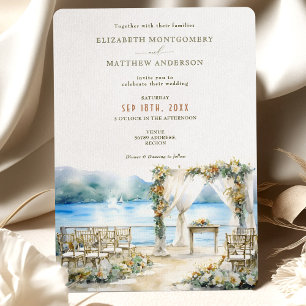Convite Casamento Romântico à Beira do Lago em Aquarela