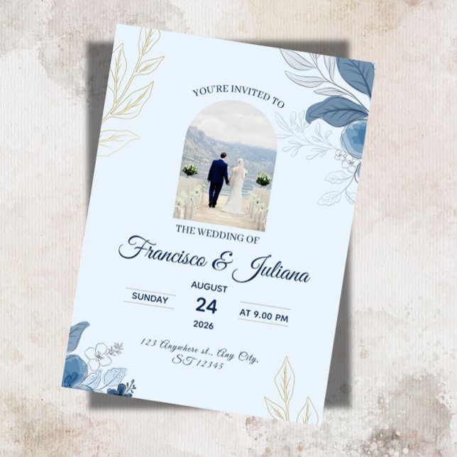 Convite Casamento Romântico à Beira-Mar (Criador carregado)