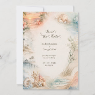 Convite Casamento Romântico à Beira-Mar Paraíso das Concha