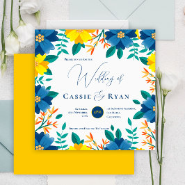 Convite Casamento Romântico Amarelo Amarelo Azul bonito