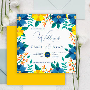 Convite Casamento Romântico Amarelo Amarelo Azul bonito