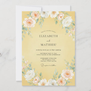 Convite Casamento Romântico Amarelo Cremoso de Primavera