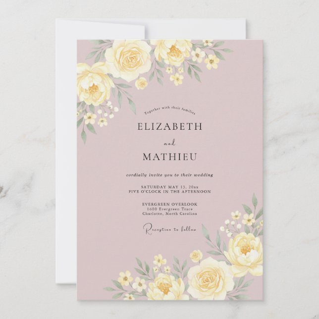 Convite Casamento Romântico Amarelo Suave (Frente)
