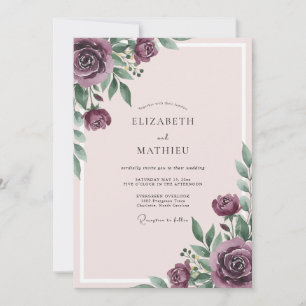 Convite Casamento Romântico Ameixa Moody