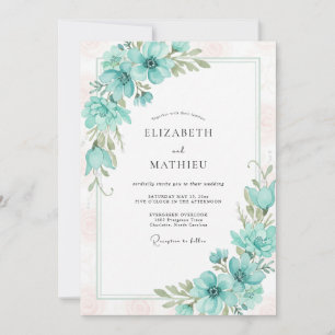Convite Casamento Romântico Anêmona Espuma do Mar