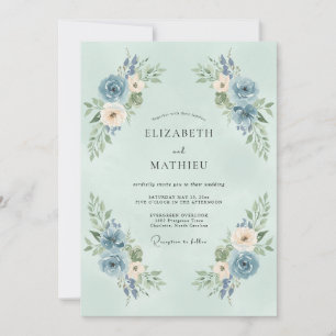 Convite Casamento Romântico Arco Flor de Blossom Azul