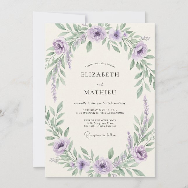 Convite Casamento Romântico Arejado de Lavanda (Frente)