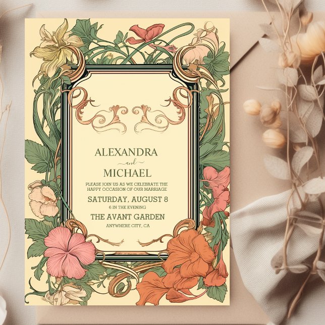 Convite Casamento Romântico Art Nouveau (Criador carregado)