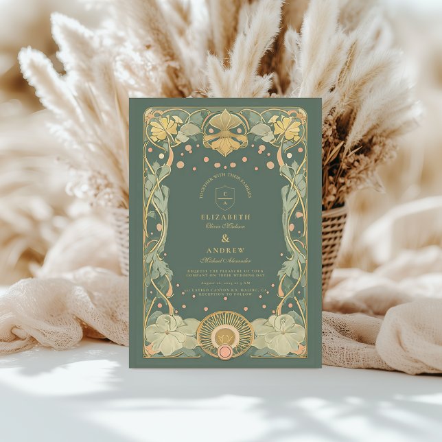 Convite Casamento Romântico Art Nouveau (Criador carregado)