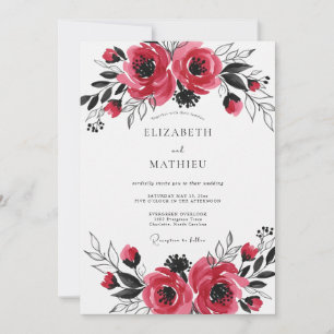 Convite Casamento Romântico Artístico Carmesim