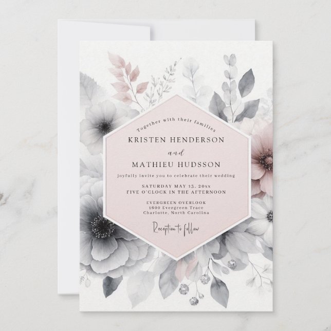 Convite Casamento Romântico Atmosférico Rosa Bege (Frente)