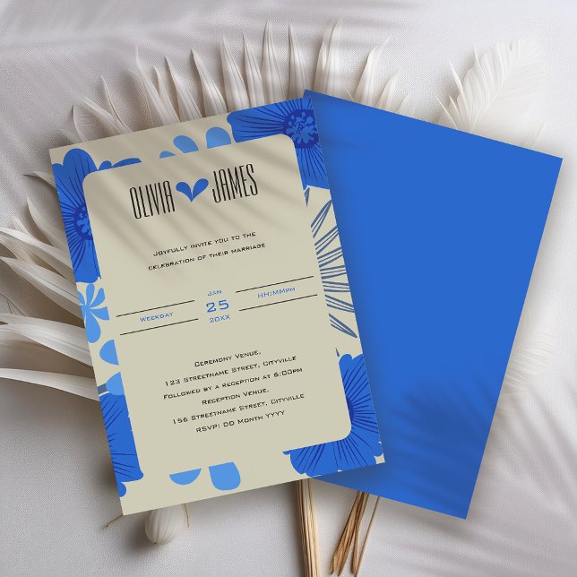 Convite Casamento Romântico Azul Floral (Criador carregado)
