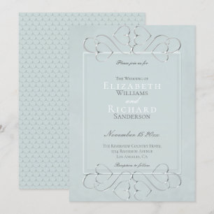 Convite Casamento Romântico Azul Pálido
