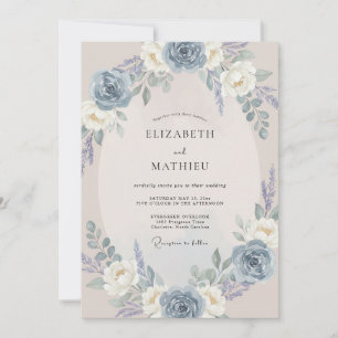 Convite Casamento Romântico Azul Sereno Empoeirado