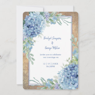 Convite Casamento Romântico Blue Hydrangea Monograma