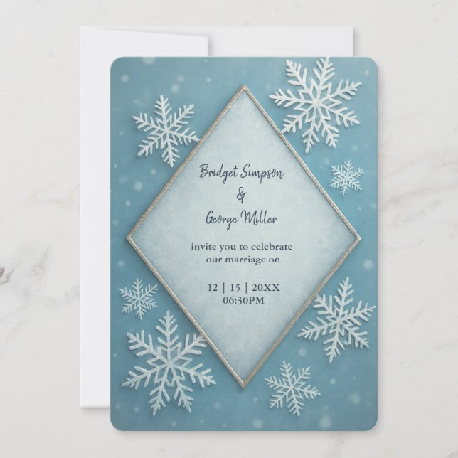 Convite Casamento Romântico Blue Snowy Blue Wonderland (Frente)