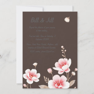 Convite Casamento Romântico Blush Floral Rico Chocolate Br