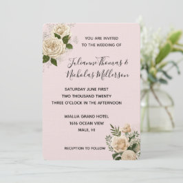 Convite Casamento Romântico Blush Pink Ivory Floral