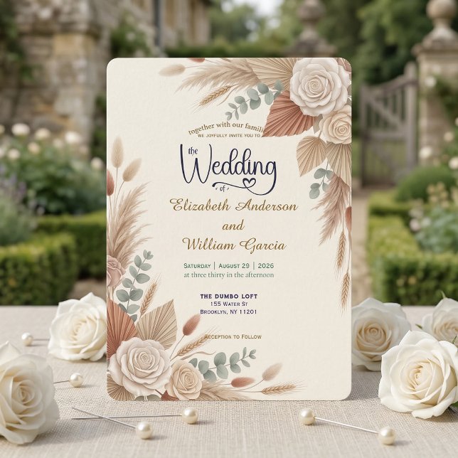 Convite Casamento Romântico Boho Chic em Terracota (Criador carregado)