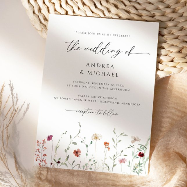 Convite Casamento Romântico Boho com Flores Silvestres Del (Delicate Wildflowers Wedding Invitations - Boho Elegant Wedding Invites)