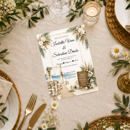 Convite Casamento Romântico Boho de Elegância Costeira