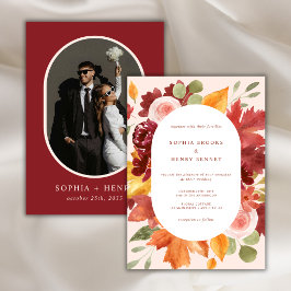 Convite Casamento Romântico Boho Floral Burgundy Foto