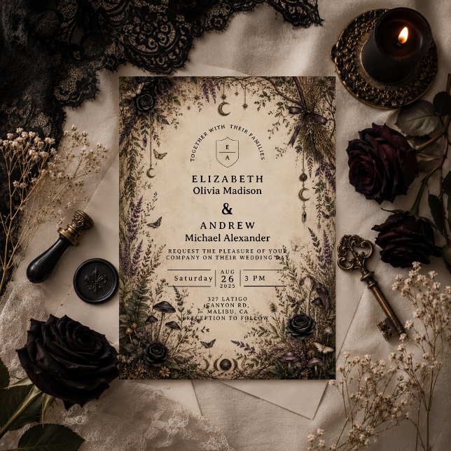 Convite Casamento Romântico Boho Góthico (Criador carregado)