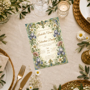Convite Casamento Romântico Botânico Art Nouveau Etéreo