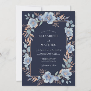 Convite Casamento Romântico Botânico Azul Claro