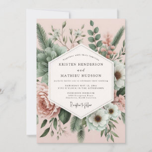 Convite Casamento Romântico Botânico Blush