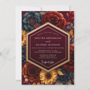 Convite Casamento Romântico Botânico Borgonha