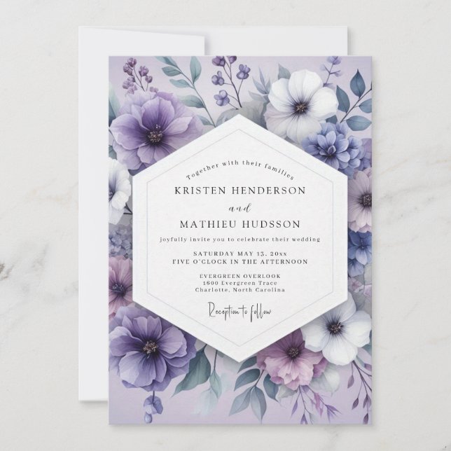 Convite Casamento Romântico Botânico de Lavanda (Frente)