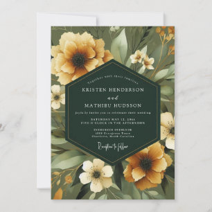 Convite Casamento Romântico Botânico Floral Âmbar