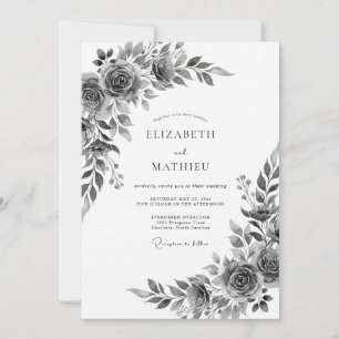 Convite Casamento Romântico Botânico Floral Cinza